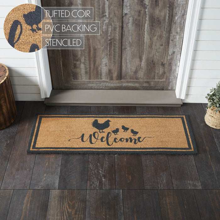 Down Home "Welcome" Hen & Chicks Coir Rectangle Rug 17x48" - Primitive Star Quilt Shop