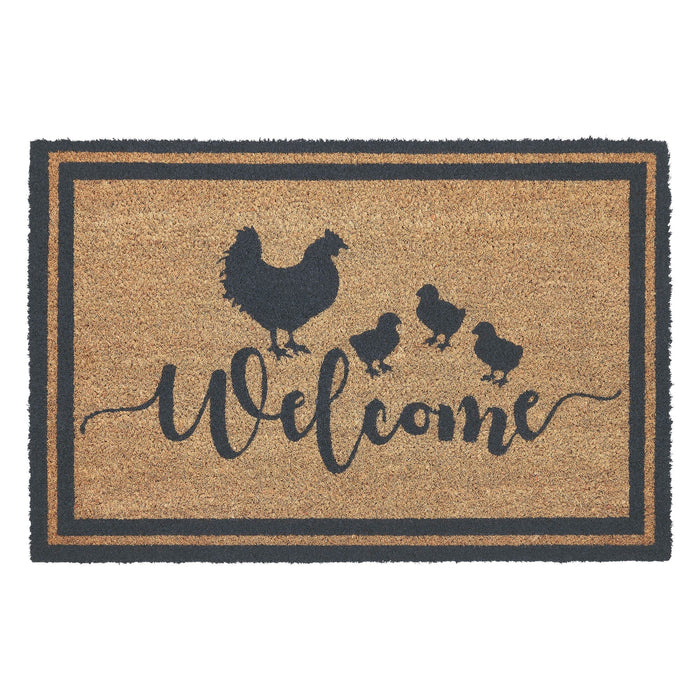 Down Home "Welcome" Hen & Chicks Coir Rectangle Rug 20x30" - Primitive Star Quilt Shop