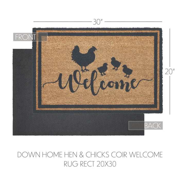 Down Home "Welcome" Hen & Chicks Coir Rectangle Rug 20x30" - Primitive Star Quilt Shop