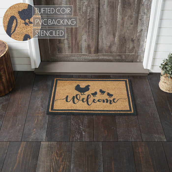 Down Home "Welcome" Hen & Chicks Coir Rectangle Rug 20x30" - Primitive Star Quilt Shop