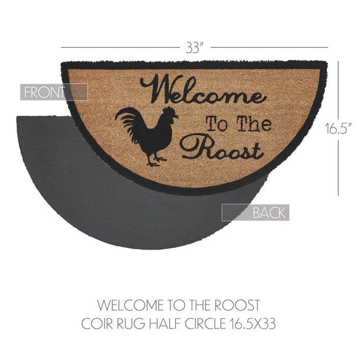 Down Home "Welcome to the Roost" Coir Half Circle Rug 16.5x33" - Primitive Star Quilt Shop