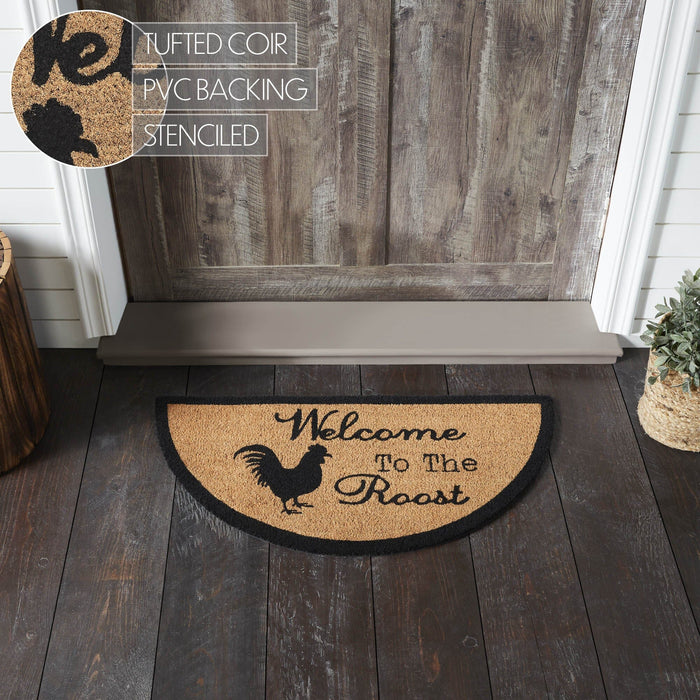 Down Home "Welcome to the Roost" Coir Half Circle Rug 16.5x33" - Primitive Star Quilt Shop