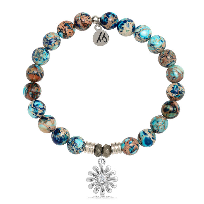 Earth Jasper Stone Bracelet with Daisy Sterling Silver Charm