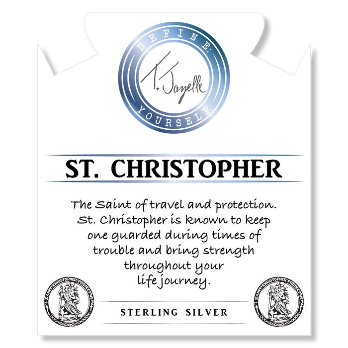 Earth Jasper Stone Bracelet with Saint Christopher Sterling Silver Charm