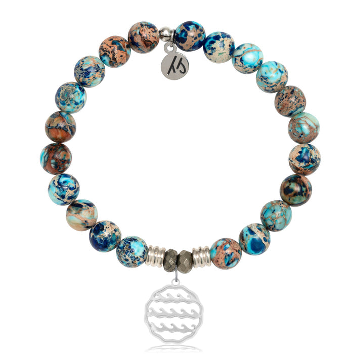 Earth Jasper Stone Bracelet with Waves of Life Sterling Silver Charm