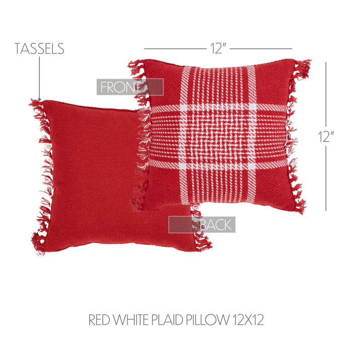 Eston Red Plaid Fringed Pillow 12" - Primitive Star Quilt Shop
