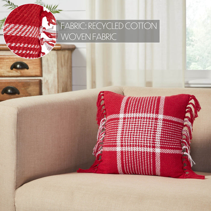 Eston Red Plaid Fringed Pillow 12" - Primitive Star Quilt Shop