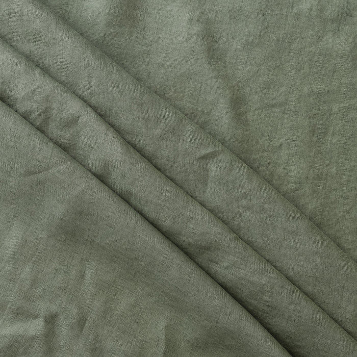 Eucalypt Khaki extra wide 100% linen fabric in muted grey-green khaki for curtains, bedding and relaxed garments