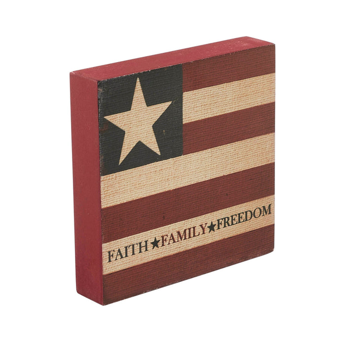 "Faith Family Freedom" Wooden Flag Sign - 5x5" - Primitive Star Quilt Shop