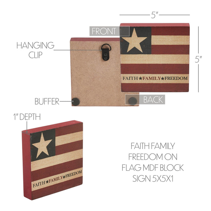 "Faith Family Freedom" Wooden Flag Sign - 5x5" - Primitive Star Quilt Shop