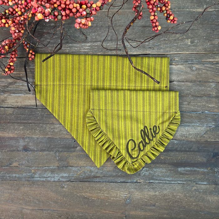 Fall Green Ticking Stripe Dog Bandana