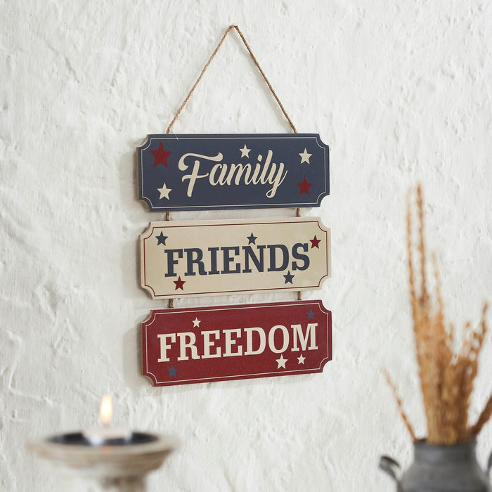 "Family Friends Freedom" Wall Decor - 12x12" - Primitive Star Quilt Shop