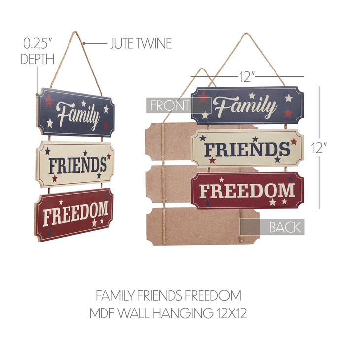 "Family Friends Freedom" Wall Decor - 12x12" - Primitive Star Quilt Shop