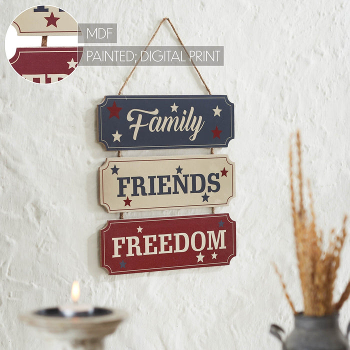 "Family Friends Freedom" Wall Decor - 12x12" - Primitive Star Quilt Shop