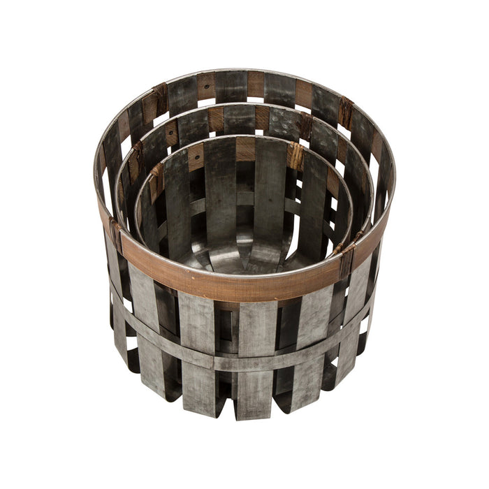 Farmhouse Metal Slotted Storage Basket Galvanized Fall Home Decor, Set of 3
