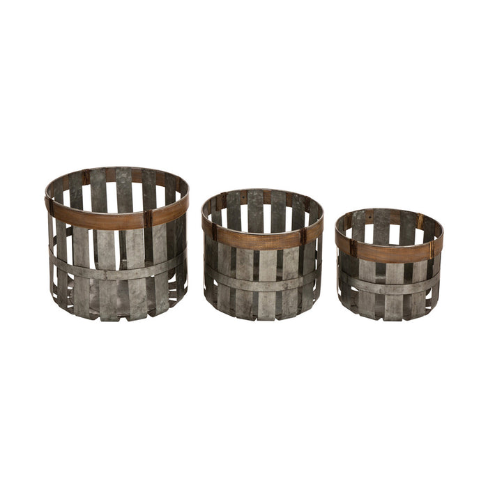 Farmhouse Metal Slotted Storage Basket Galvanized Fall Home Decor, Set of 3