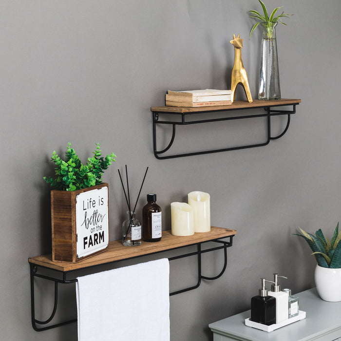 Farmhouse Metal/Wooden Wall Mounted Shelves, Set of 2