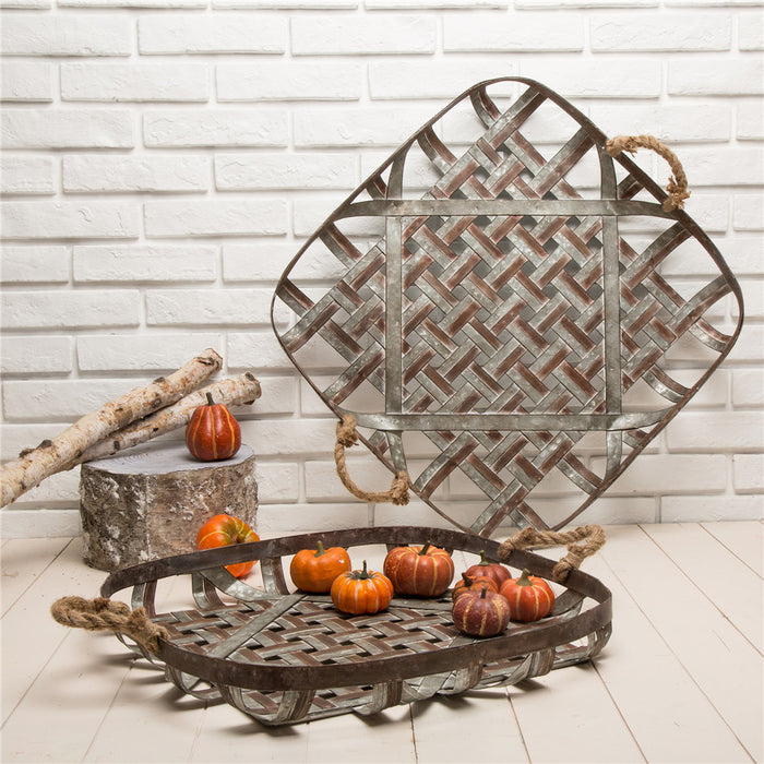 Farmhouse Oversized Galvanized Metal Wall Basket Set of 2