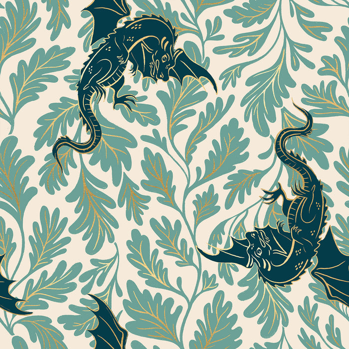 Fireglow - Dragon Lair in Watercress (Metallic) - by Ruby Star Society with Moda Fabrics
