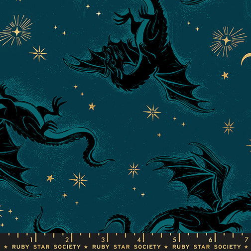 Fireglow - Etched Dragons in Galaxy (Metallic) - by Ruby Star Society with Moda Fabrics