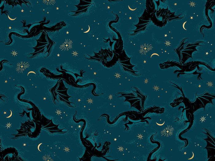 Fireglow - Etched Dragons in Galaxy (Metallic) - by Ruby Star Society with Moda Fabrics
