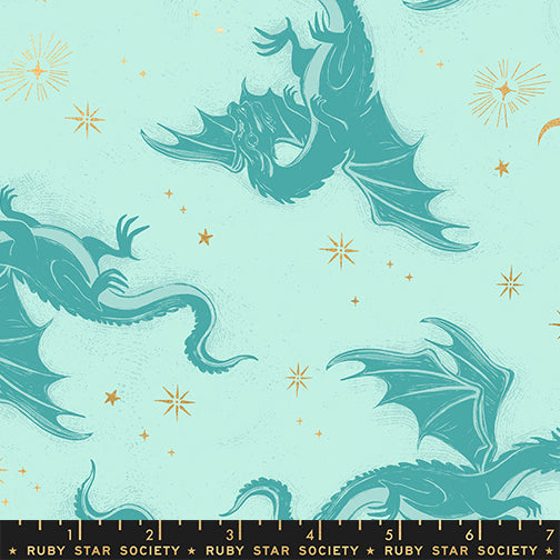 Fireglow - Etched Dragons in Mint (Metallic) - by Ruby Star Society with Moda Fabrics