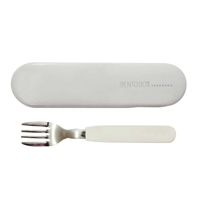 A gray fork next to a gray plastic case with the text 'BENTOBOX TAKEAWAY' printed on the top surface.