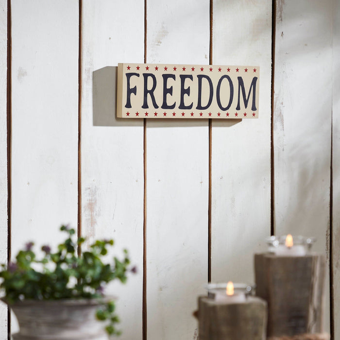 "Freedom" Creme Sign with Red Stars - 4x11" - Primitive Star Quilt Shop