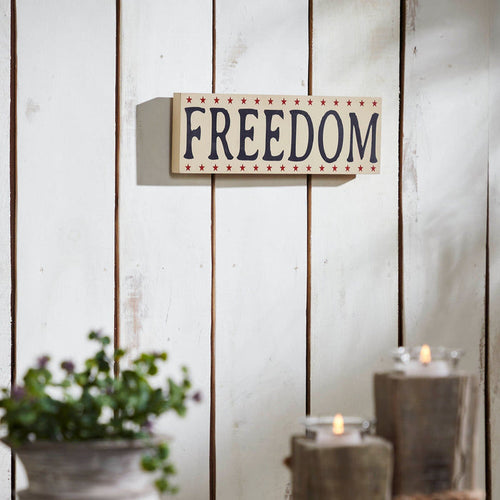 "Freedom" Creme Sign with Red Stars - 4x11" - Primitive Star Quilt Shop
