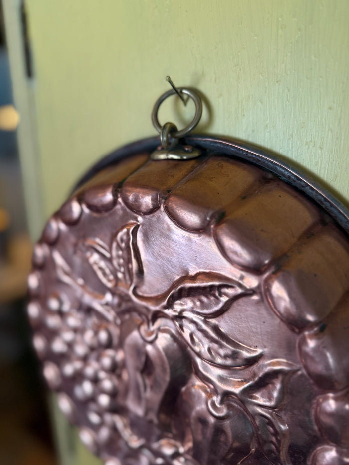 French Copper Mold with Fruit & Floral Relief – 12”
