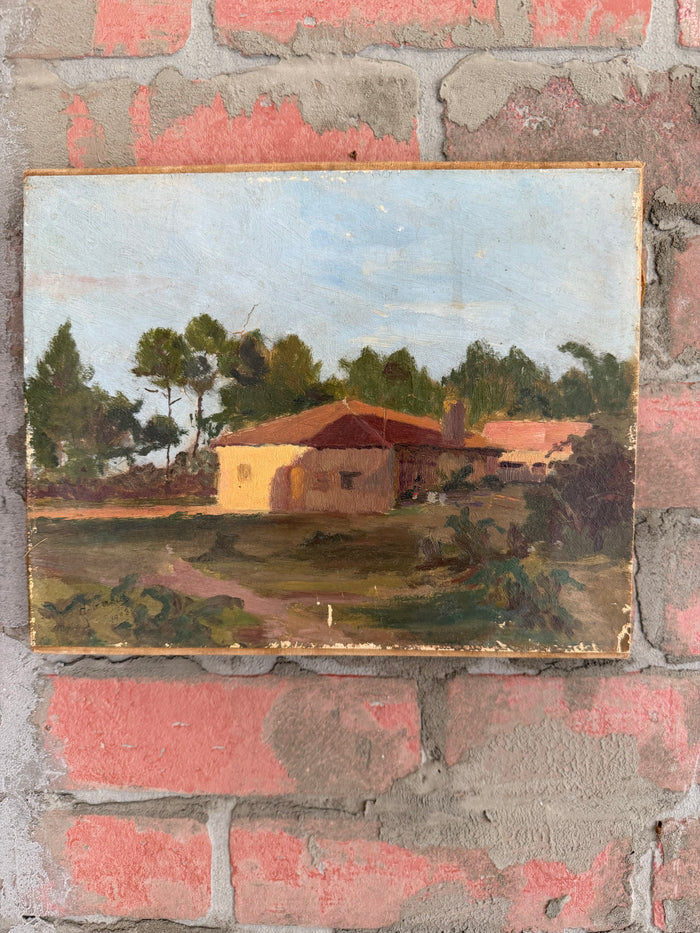 French Provincial Landscape Oil Painting – Sunlit Farmhouse Scene