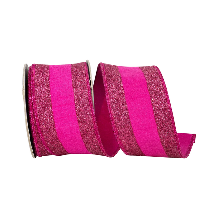Fuchsia Glitter Striped Edging Ribbon, 2.5" X 5YD
