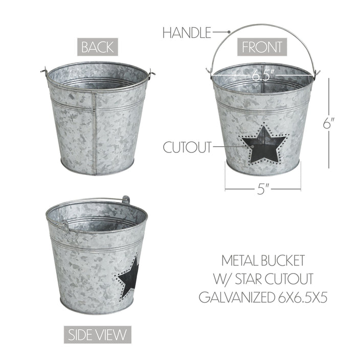 Galvanized Metal Bucket with Star Cutout - 6x6.5" - Primitive Star Quilt Shop
