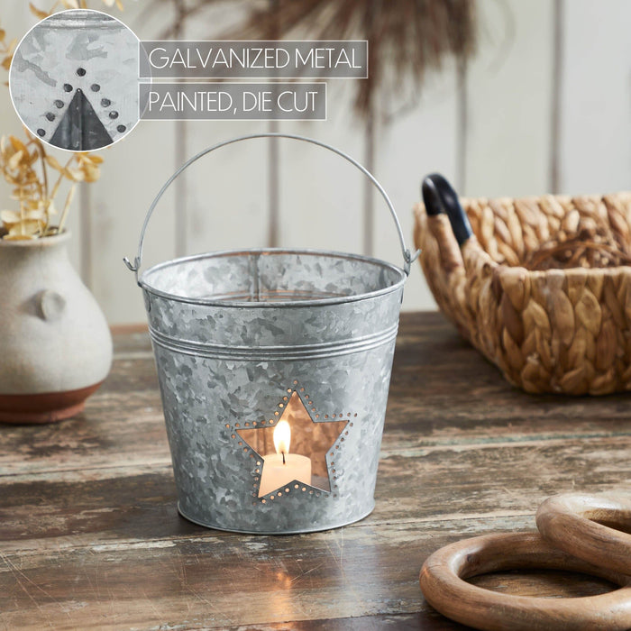 Galvanized Metal Bucket with Star Cutout - 6x6.5" - Primitive Star Quilt Shop