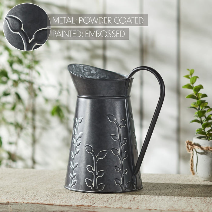 Galvanized Metal Embossed Decorative Pitcher 9.5x8.5" - Primitive Star Quilt Shop
