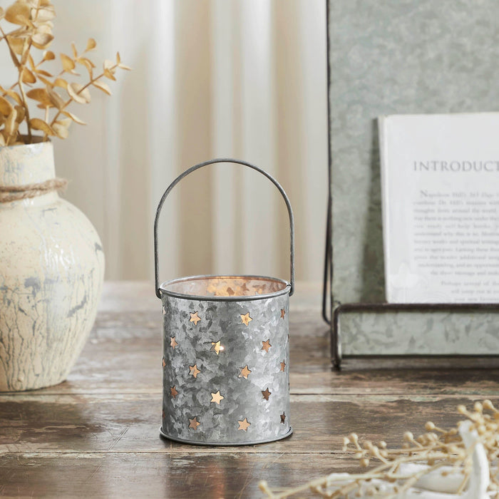 Galvanized Votive Candle Holder with Mini Stars - 3.75x3.25" - Primitive Star Quilt Shop
