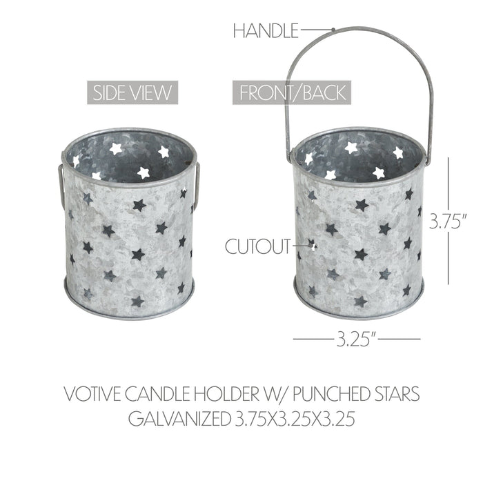 Galvanized Votive Candle Holder with Mini Stars - 3.75x3.25" - Primitive Star Quilt Shop