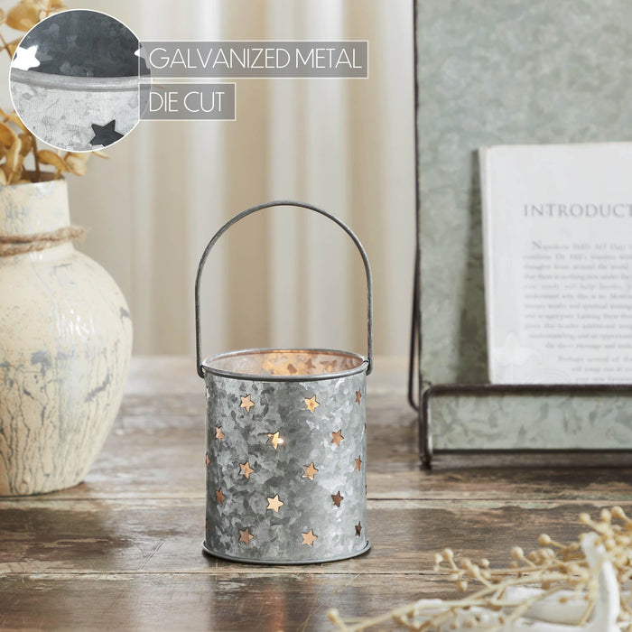 Galvanized Votive Candle Holder with Mini Stars - 3.75x3.25" - Primitive Star Quilt Shop