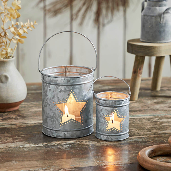 Galvanized Votive Candle Holder with Star Cutout - Set of 2 - Primitive Star Quilt Shop
