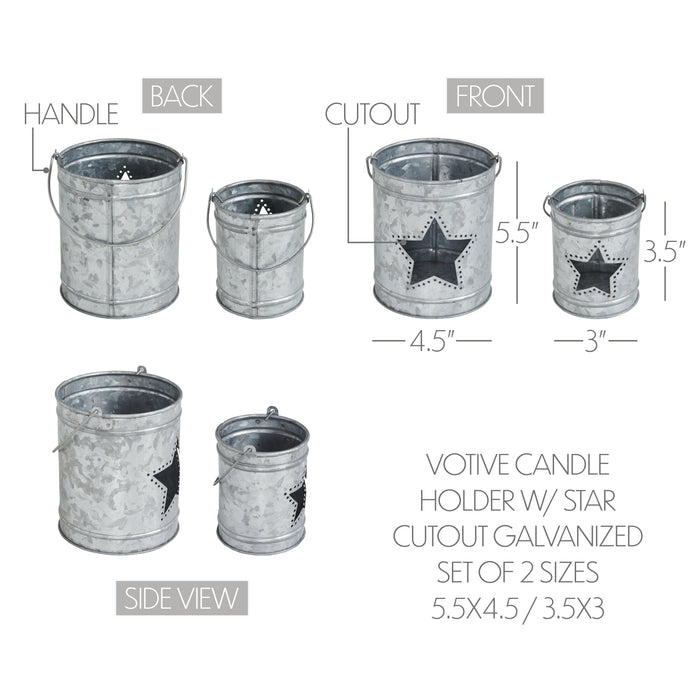 Galvanized Votive Candle Holder with Star Cutout - Set of 2 - Primitive Star Quilt Shop
