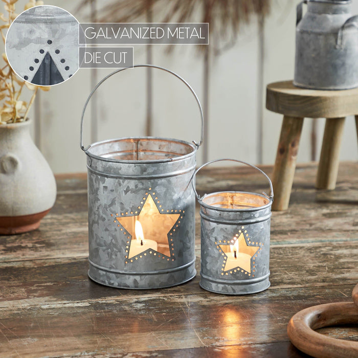 Galvanized Votive Candle Holder with Star Cutout - Set of 2 - Primitive Star Quilt Shop