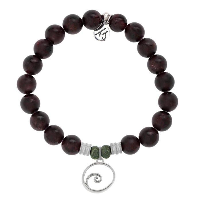 Garnet Stone Bracelet with Wave Sterling Silver Charm