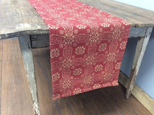 Gettysburg Cranberry and Tan Woven Table Runner 32" - Primitive Star Quilt Shop