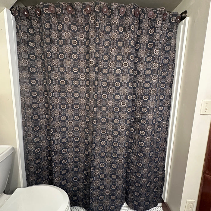 Gettysburg Navy and Tan Woven Shower Curtain - Primitive Star Quilt Shop