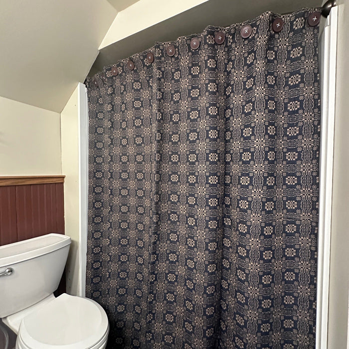 Gettysburg Navy and Tan Woven Shower Curtain - Primitive Star Quilt Shop