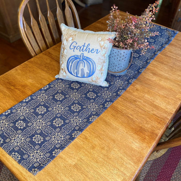 Gettysburg Navy and Tan Woven Table Runner 56" - Primitive Star Quilt Shop