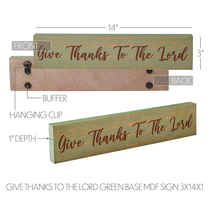 Give Thanks To The Lord Green Sign - Primitive Star Quilt Shop