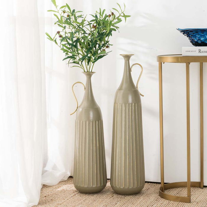 Global/Boho Metal Floor Vase, Set of 2