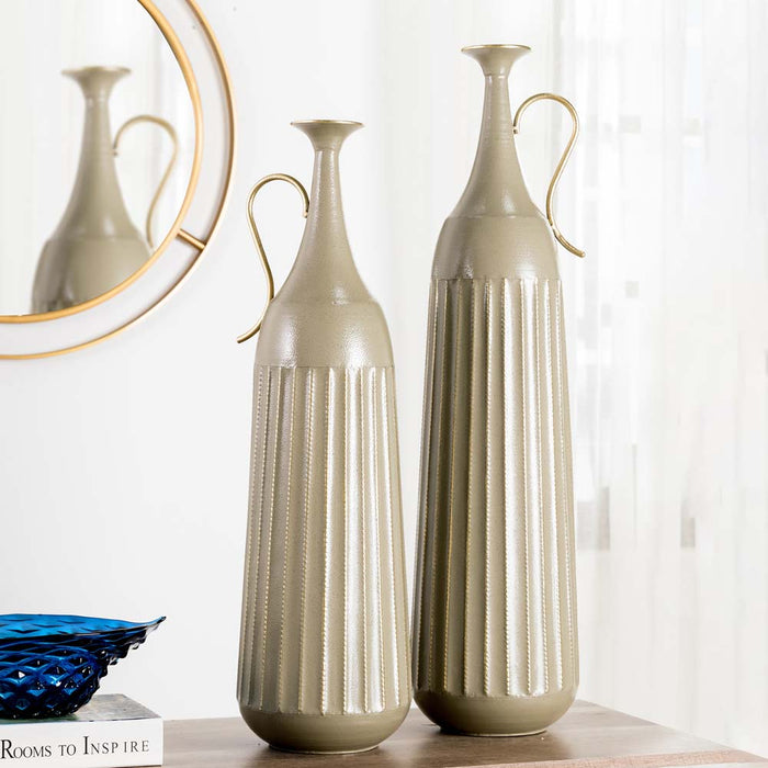 Global/Boho Metal Floor Vase, Set of 2