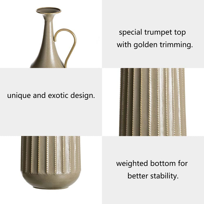 Global/Boho Metal Floor Vase, Set of 2